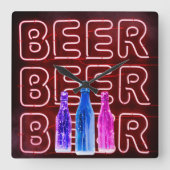 Neon LED Beer Sign Red Vierkante Klok (Voorkant)