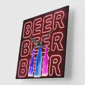Neon LED Beer Sign Red Vierkante Klok (Hoek)