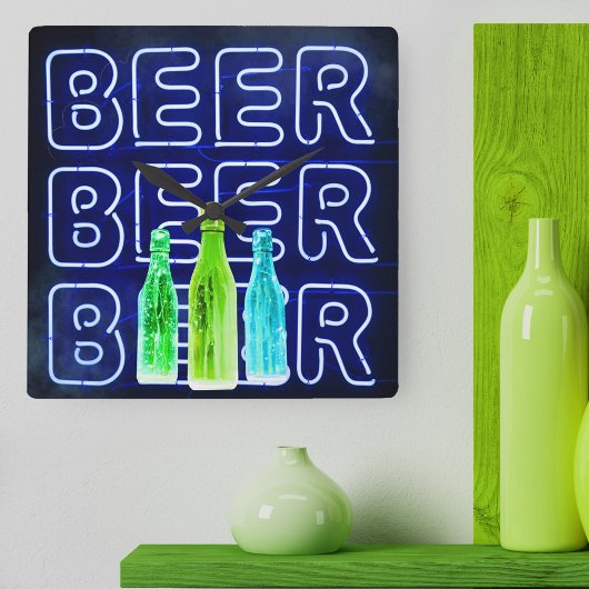Neon LED Beer Sign Royal Blue Vierkante Klok
