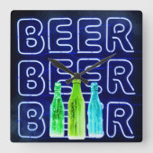 Neon LED Beer Sign Royal Blue Vierkante Klok (Voorkant)