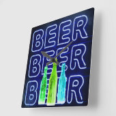 Neon LED Beer Sign Royal Blue Vierkante Klok (Hoek)