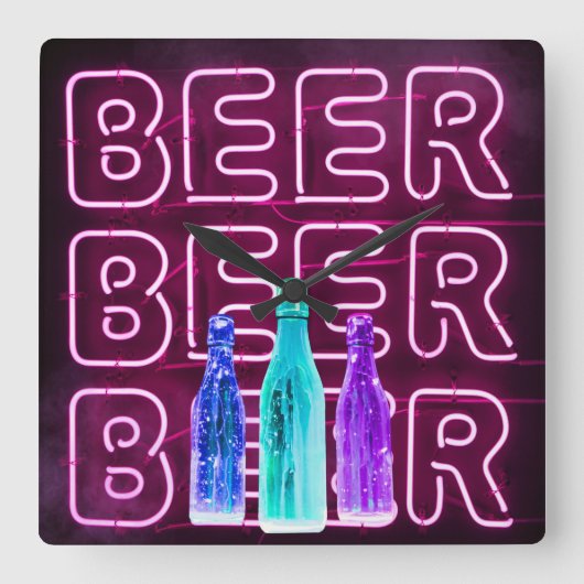 Neon LED Beer Sign Vierkante Klok (Voorkant)