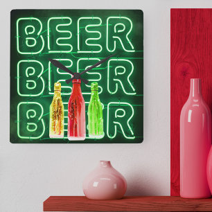 Neon LED bierbord Emerald Green Vierkante Klok