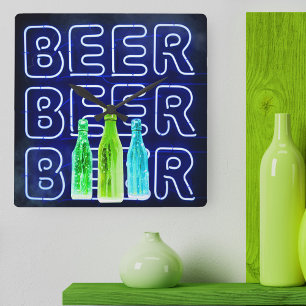 Neon LED Bierbord Royal Blauw Vierkante Klok