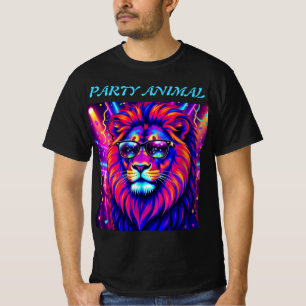 Neon Leeuw Feestbeest – Kleurrijk Retro Grafisch K T-shirt