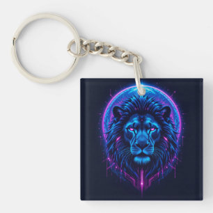 Neon Leeuw Illustratie met Geometrische Vormen Sleutelhanger