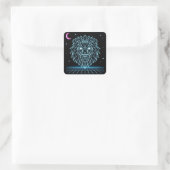 Neon Leeuw Synthwave - Retro Koning Roofdier Vierkante Sticker (Tas)