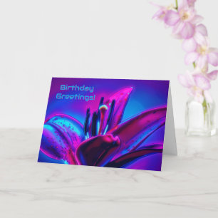 Neon Lelie Bloem Kunst Verjaardagskaart Kaart