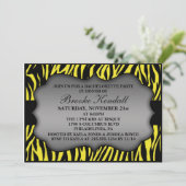 Neon Lemon Wild Night Zebra Bachelorette Party Kaart (Staand voorkant)