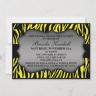Neon Lemon Wild Night Zebra Bachelorette Party Kaart