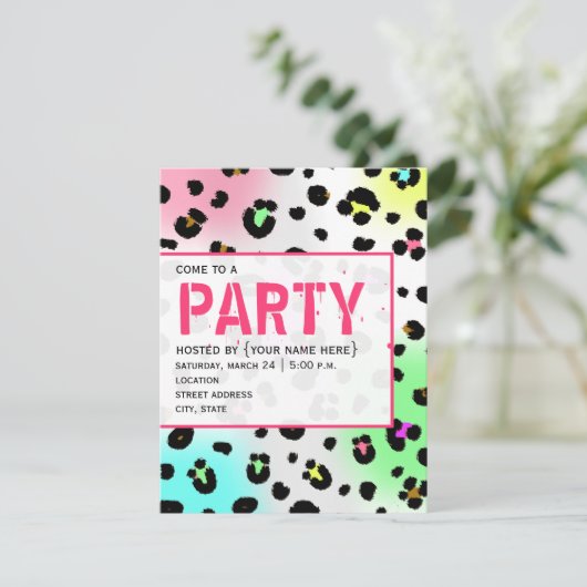Neon Leopard Print Party nodigt uit Kaart (Staand voorkant)