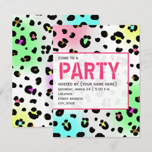 Neon Leopard Print Party nodigt uit Kaart (Voorkant / Achterkant)