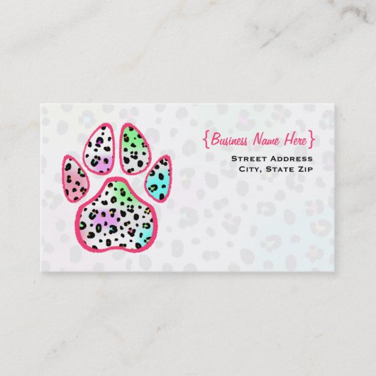 Neon Leopard Print Paw Print Visitekaartje (Voorkant)
