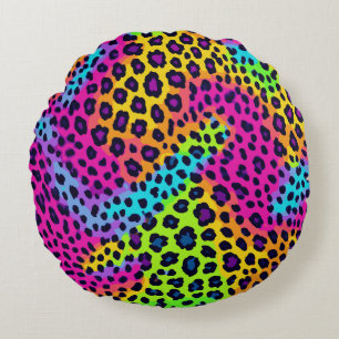 Neon Leopard Print Rond Kussen