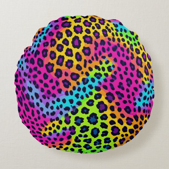 Neon Leopard Print Rond Kussen (Voorkant)