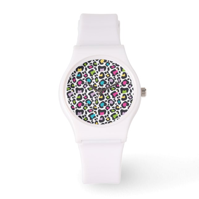 Neon Leopard Print Silicone Watch Horloge (Voorkant)