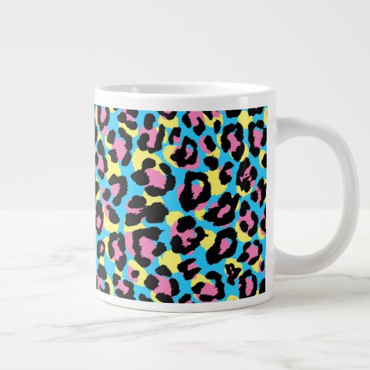 Neon Leopard Spots Patroon Grote Koffiekop (Rechts)