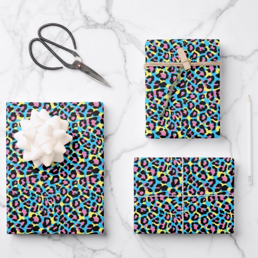 Neon Leopard Spots Patroon Inpakpapier Vel (Voorkant)