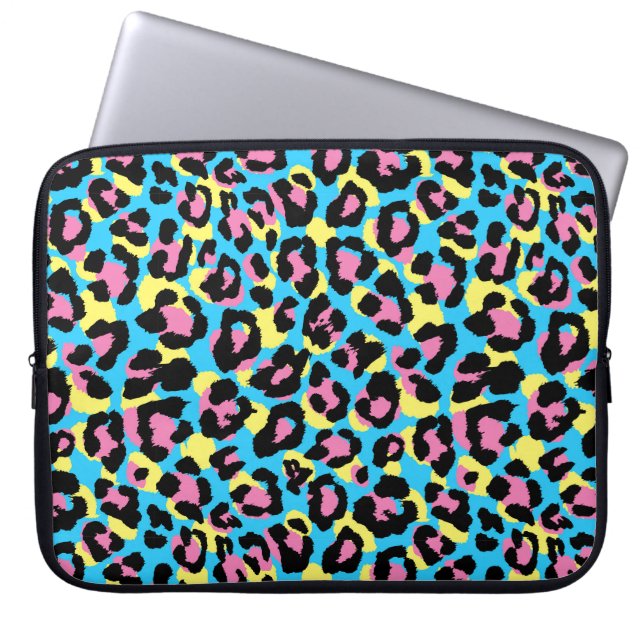 Neon Leopard Spots Patroon Laptop Sleeve (Voorkant)
