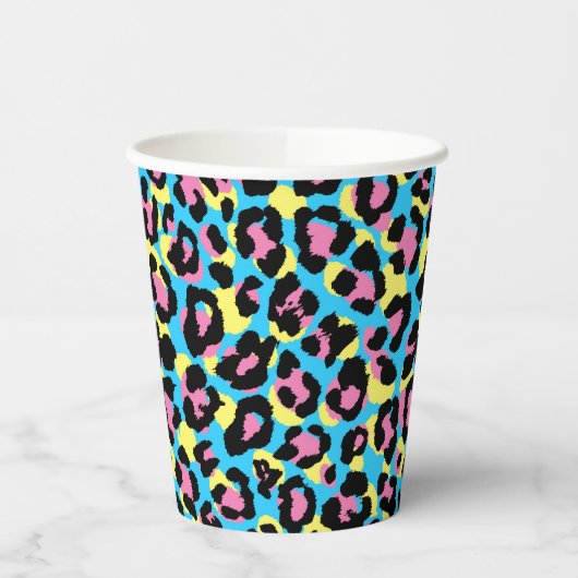 Neon Leopard Spots Patroon Papieren Bekers (Links)