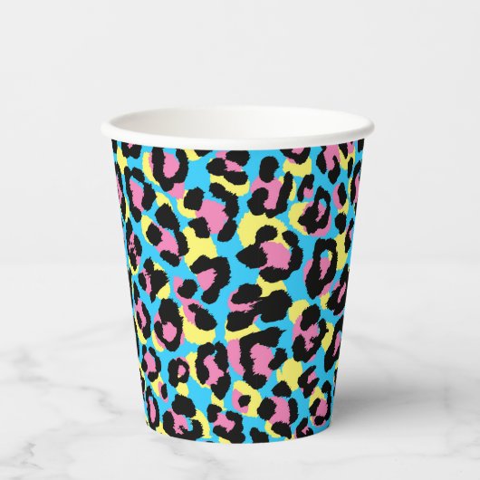 Neon Leopard Spots Patroon Papieren Bekers (Voorkant)