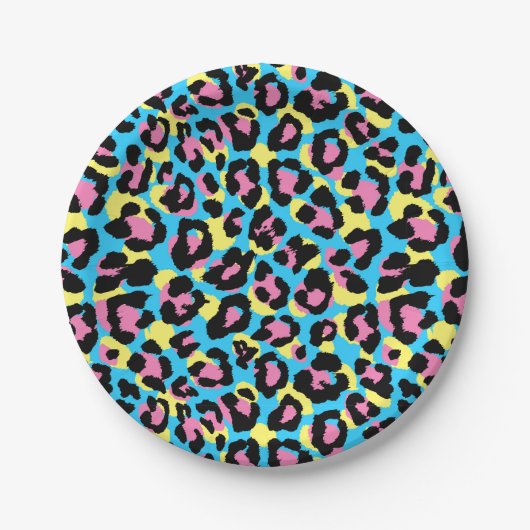 Neon Leopard Spots Patroon Papieren Bordje (Voorkant)