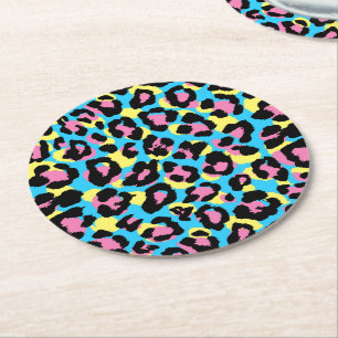 Neon Leopard Spots Patroon Ronde Kartonnen Onderzetter