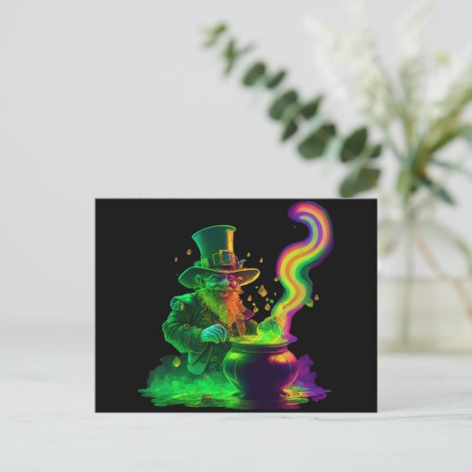 Neon Leprechaun Rainbow Briefkaart (Staand voorkant)