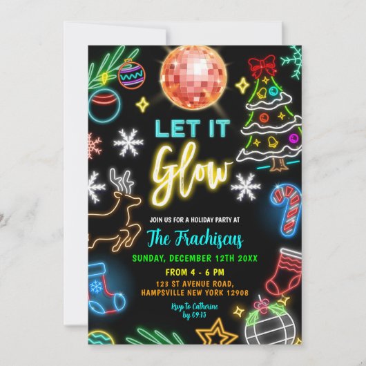 Neon Let It Glow Kerstfeest Kaart (Voorkant)