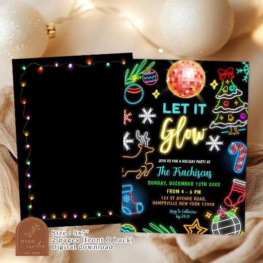 Neon Let It Glow Kerstfeest Kaart