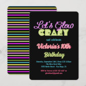 Neon Let's Glow Crazy Birthday Party Kaart (Voorkant / Achterkant)