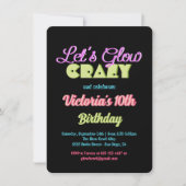 Neon Let's Glow Crazy Birthday Party Kaart (Voorkant)