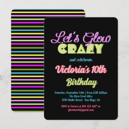 Neon Let's Glow Crazy Birthday Party Kaart