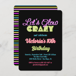 Neon Let's Glow Crazy Birthday Party Kaart