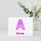 Neon Letter A Monogram Glanzend Paars Roze Initiaa Briefkaart (Staand voorkant)