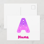 Neon Letter A Monogram Glanzend Paars Roze Initiaa Briefkaart (Voorkant / Achterkant)