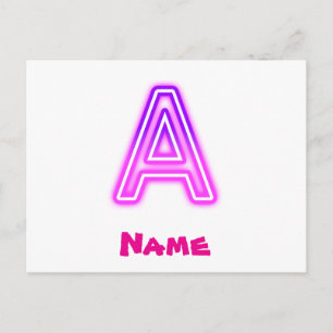 Neon Letter A Monogram Glanzend Paars Roze Initiaa Feestdagenkaart
