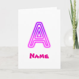 Neon Letter A Monogram Glanzend Paars Roze Initiaa Kaart