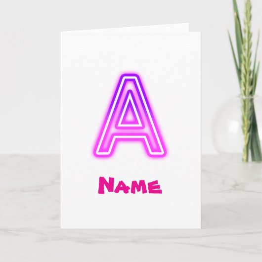 Neon Letter A Monogram Glanzend Paars Roze Initiaa Kaart (Voorkant)
