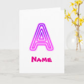 Neon Letter A Monogram Glanzend Paars Roze Initiaa Kaart (Gele Bloem)