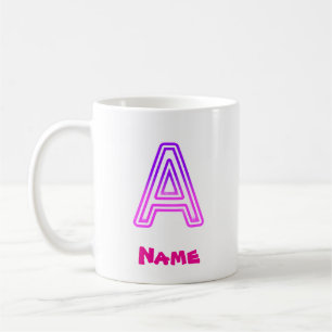 Neon Letter A Monogram Glanzend Paars Roze Initiaa Koffiemok
