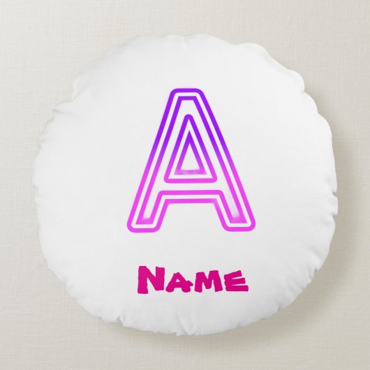 Neon Letter A Monogram Glanzend Paars Roze Initiaa Rond Kussen (Voorkant)