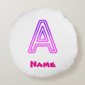 Neon Letter A Monogram Glanzend Paars Roze Initiaa Rond Kussen (Achterkant)