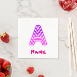 Neon Letter A Monogram Glanzend Paars Roze Initiaa Servet