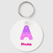 Neon Letter A Monogram Glanzend Paars Roze Initiaa Sleutelhanger (Voorkant)
