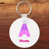 Neon Letter A Monogram Glanzend Paars Roze Initiaa Sleutelhanger (Voorkant)