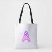 Neon Letter A Monogram Glanzend Paars Roze Initiaa Tote Bag (Voorkant)