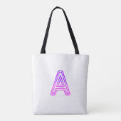 Neon Letter A Monogram Glanzend Paars Roze Initiaa Tote Bag (Achterkant)