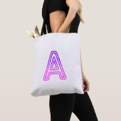 Neon Letter A Monogram Glanzend Paars Roze Initiaa Tote Bag (Dichtbij)