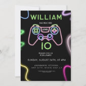 Neon level up 10 video Game Birthday Party Kaart (Voorkant)
